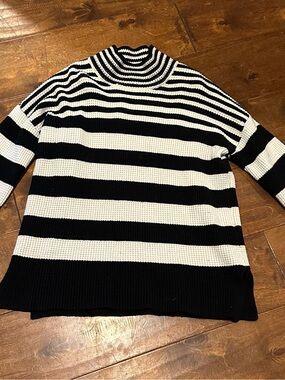 Women’s Black and White Striped Knit Sweater